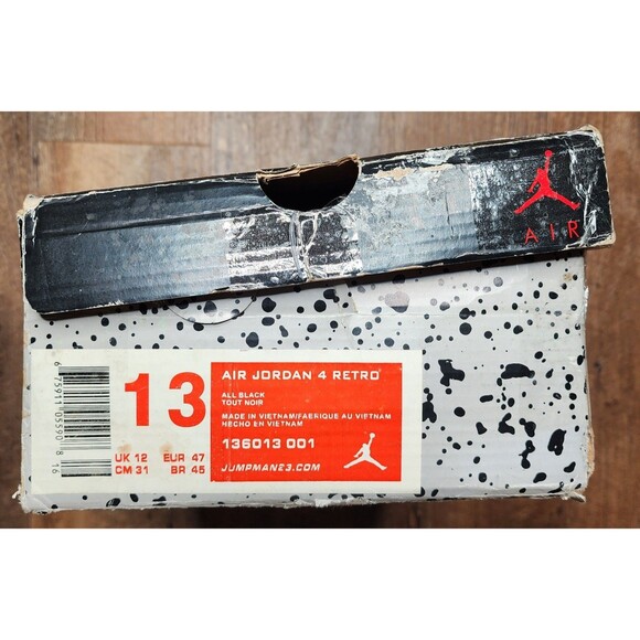 Nike Air Jordan 4 Retro Size 13 Black 136013-001 - Picture 8 of 10